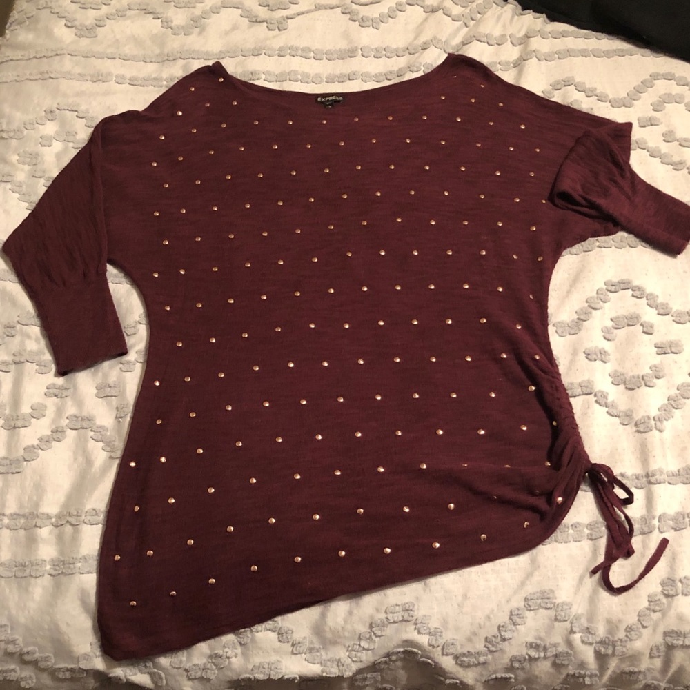 Express side ruched rose gold studded sweater